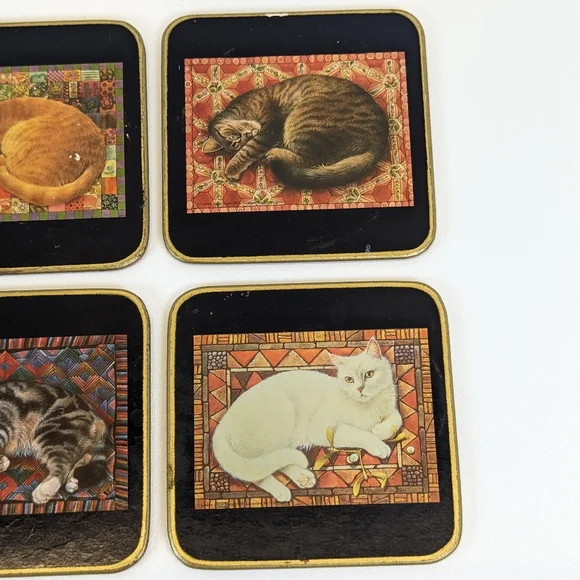Set of 6 Cats By Lesley Anne Ivory 1989 Vintage Clover Leaf Coasters - Picture 4 of 6